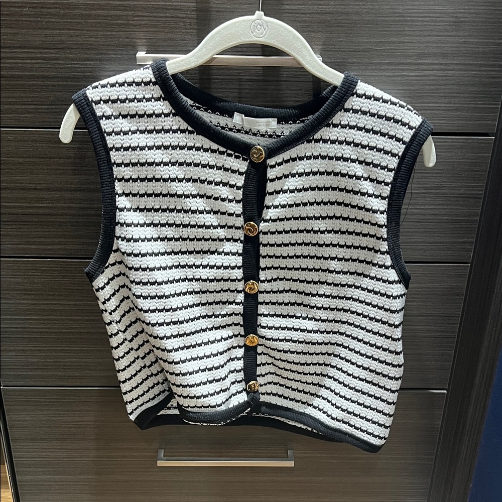 Zara Black and White Striped Cardigan Top